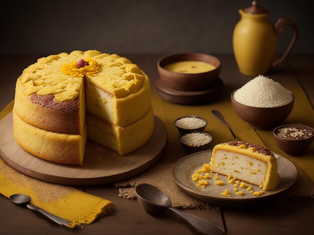 Traditional cake with a dominant yellow color