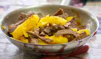 Photo traditional carne de sol with cassava typical brazilian dish