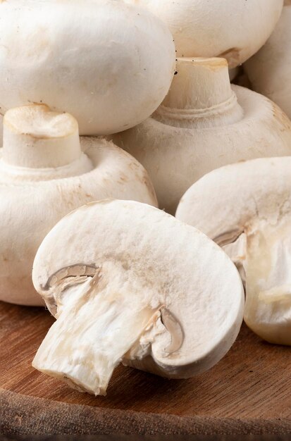 Traditional champignon or Paris mushrooms.