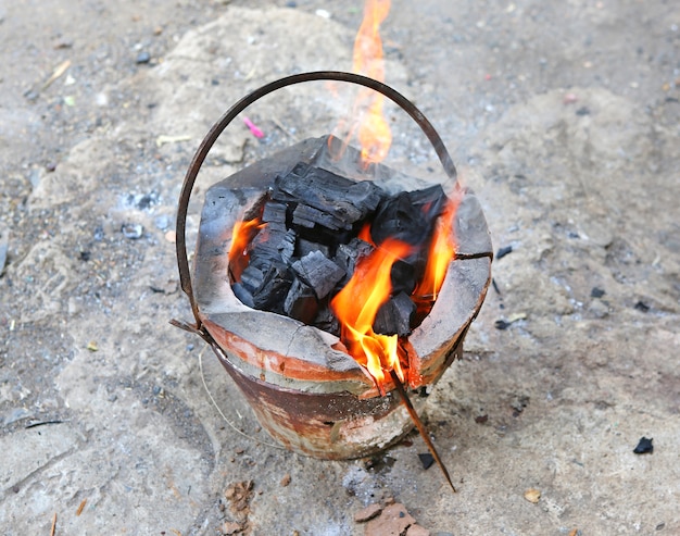 Traditional charcoal burning clay stove