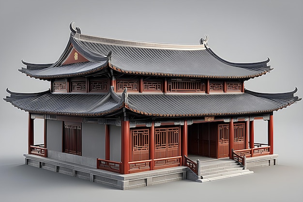 회색 배경에 전통적인 중국 건축