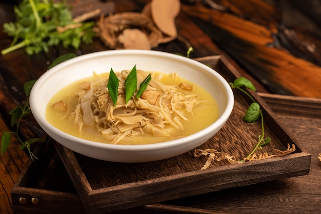 Traditional chinese banquet dishes, stir fried dried bamboo\
shoots