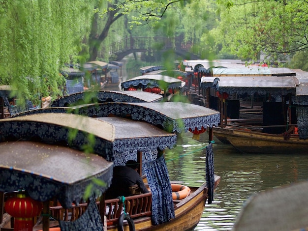 Traditional chinese boats on canal