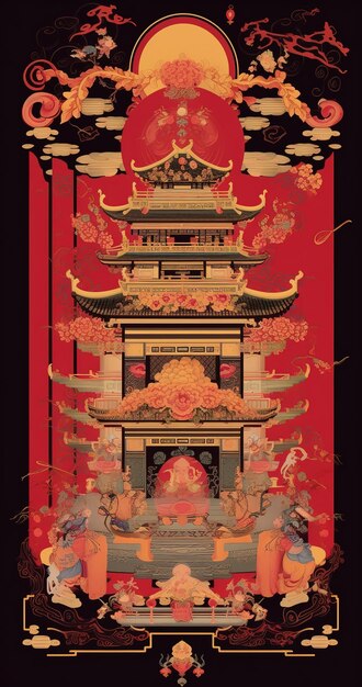 Traditional chinese design card copy space with tiananmen square