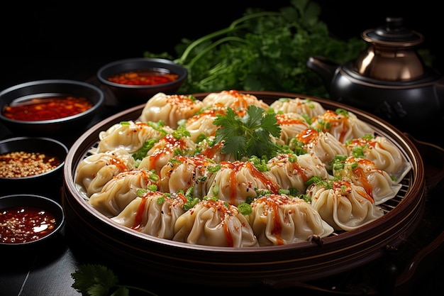 사진 전통적인 중국 요리 <unk>플링 서버 테이블은 중국 요리 플링으로 아름답게 장식되어 있습니다.
