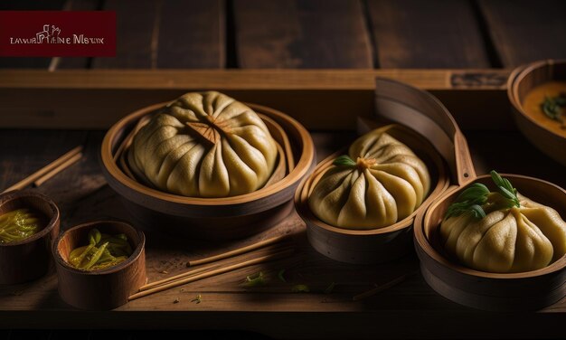 Traditional Chinese dishes on the wooden table