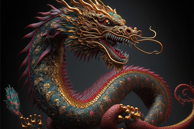 Traditional chinese dragon colorful representation dragon costume Generative Ai