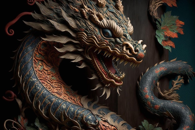 Photo traditional chinese dragon on dark backgrpund illustration