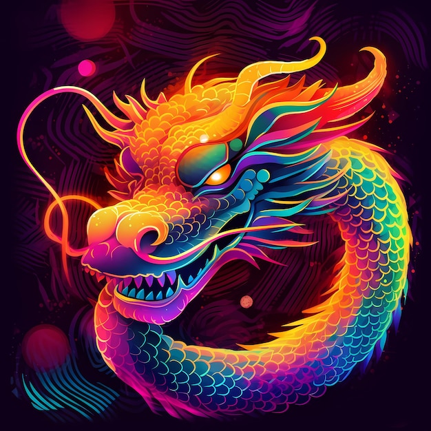 伝統的な中国のドラゴンネオンプリントアート