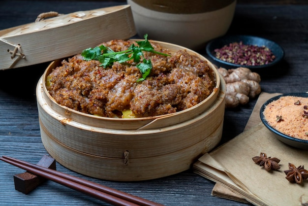 Traditional Chinese food steamed mutton with flour