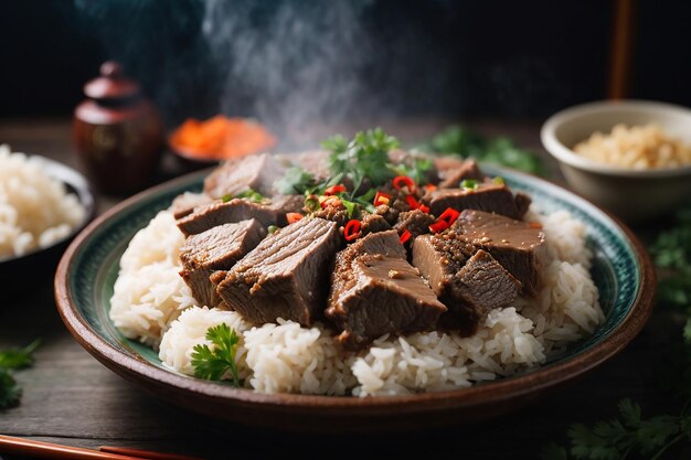 伝統的な中華料理の羊肉を小麦粉で蒸した