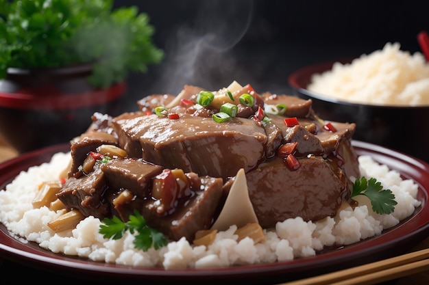 伝統的な中華料理の羊肉を小麦粉で蒸した