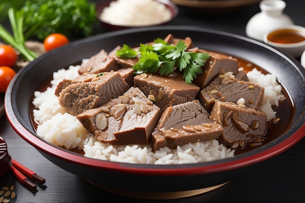 伝統的な中華料理の羊肉を小麦粉で蒸した