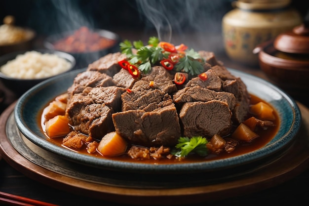 伝統的な中華料理の羊肉を小麦粉で蒸した