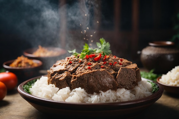 Traditional chinese food steamed mutton with flour