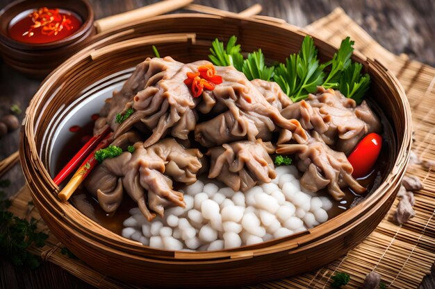 Traditional chinese food steamed mutton with flour