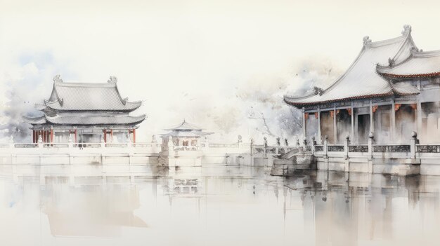 Photo traditional chinese ink painting forbidden city beijing