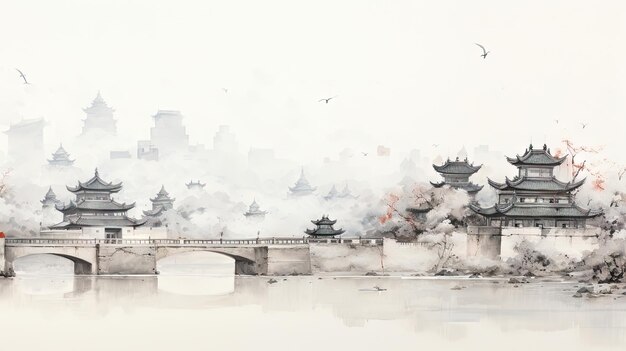 Traditional Chinese ink painting Forbidden City Beijing