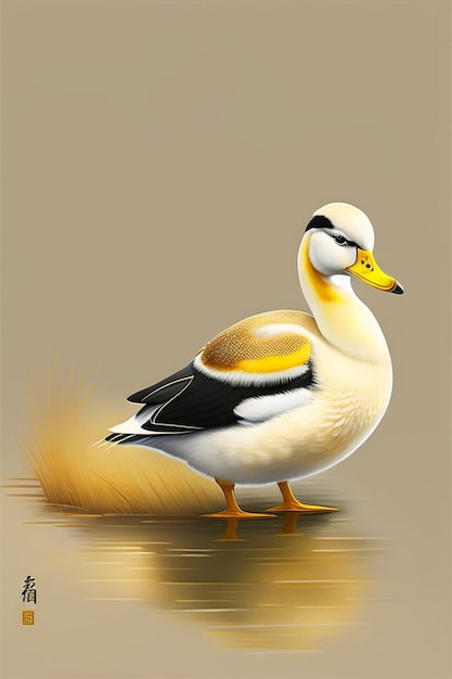 Traditional Chinese ink painting of a white duck ai generative