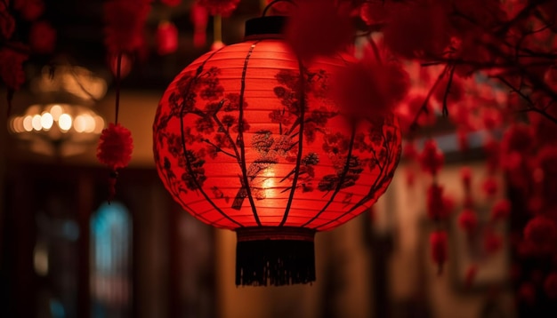 Traditional Chinese lanterns illuminate the winter night in Chinatown celebration generated by AI