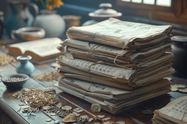 Photo traditional chinese medicine books and herbs for health and healing