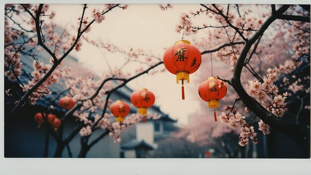 Traditional Chinese New Year Background with Lanterns