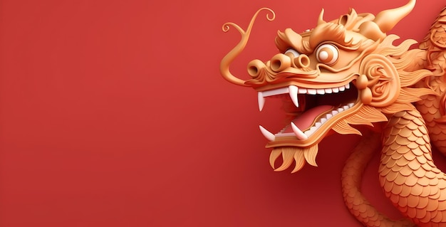 Traditional Chinese new year gold dragon isolated on red with space for text