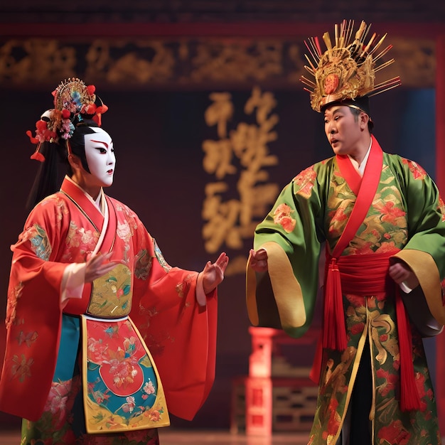 A traditional Chinese opera performance captivating audiences with colorful costumes and dramatic s