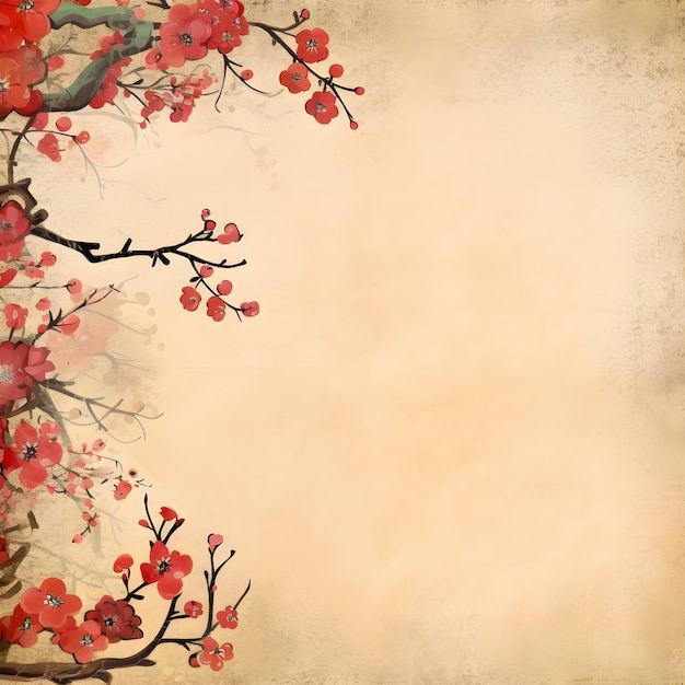 Traditional chinese painting flower on Old vintage paper background Classical Style brown hanji