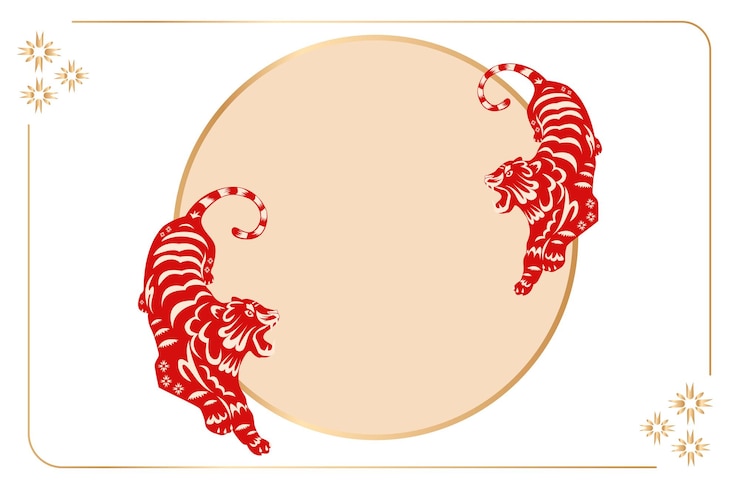 Photo traditional chinese png tiger frame sticker animal zodiac illustration