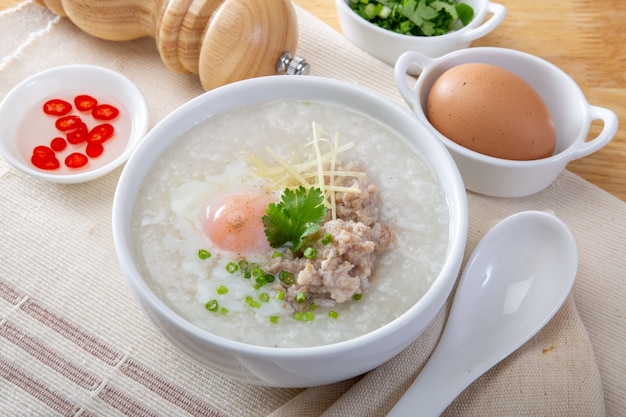 Traditional chinese porridge rice gruel in bowl