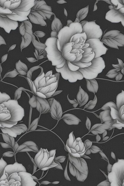 Traditional Chinese Style Pattern with Balsam Flower in Black and White