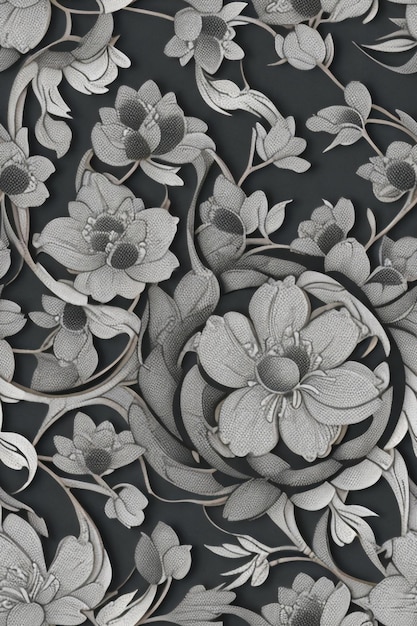 Traditional Chinese Style Pattern with Balsam Flower in Black and White