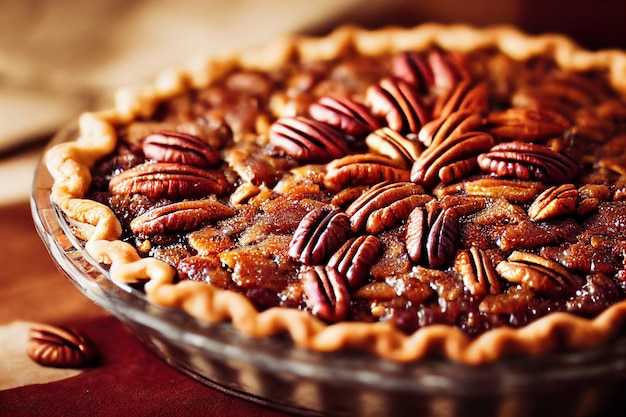 Traditional Christmas American dessert baked pecan pie