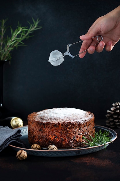 Traditional Christmas cake with fruits and nuts