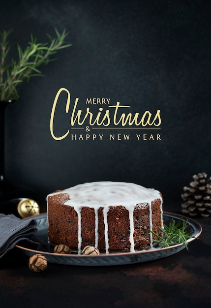 Traditional Christmas cake with fruits and nuts