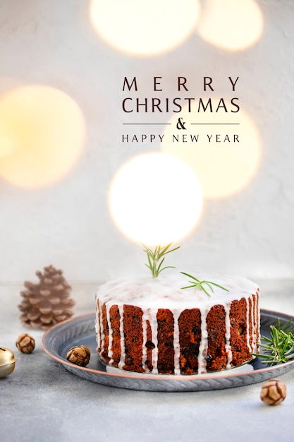 Traditional Christmas cake with fruits and nuts