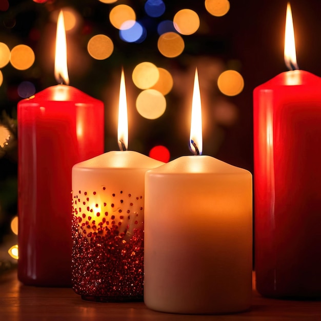 Traditional christmas candles lit and flaming for traditional cultural festivities and decoration