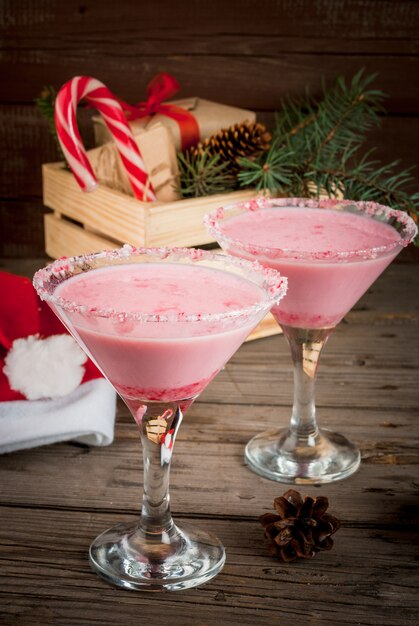 Traditional Christmas cocktail candy cane punch