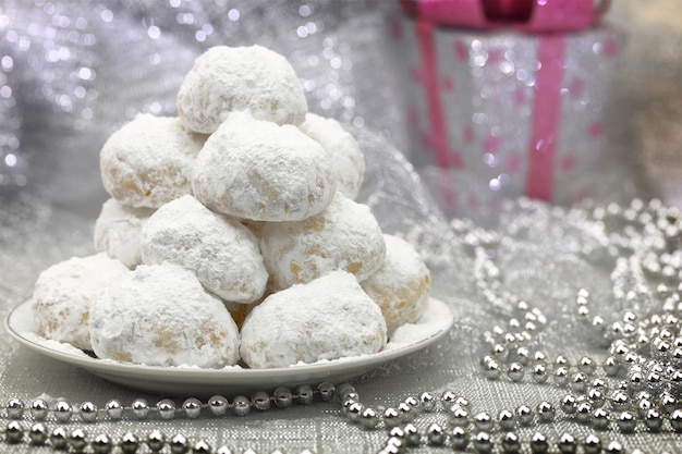 Traditional Christmas cookies with powdered sugar