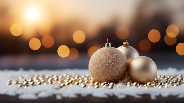 Фото Традиционное рождественское украшение золотой шар пустое копирование пространства генеративный ии
