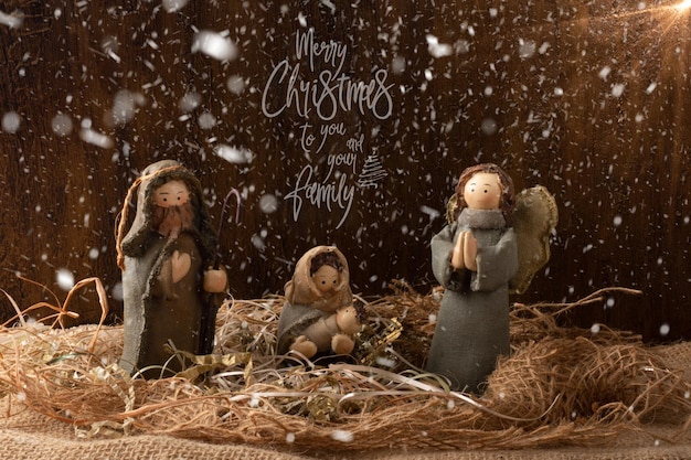 Traditional Christmas decoration Nativity scene with Christ's birth Rustic