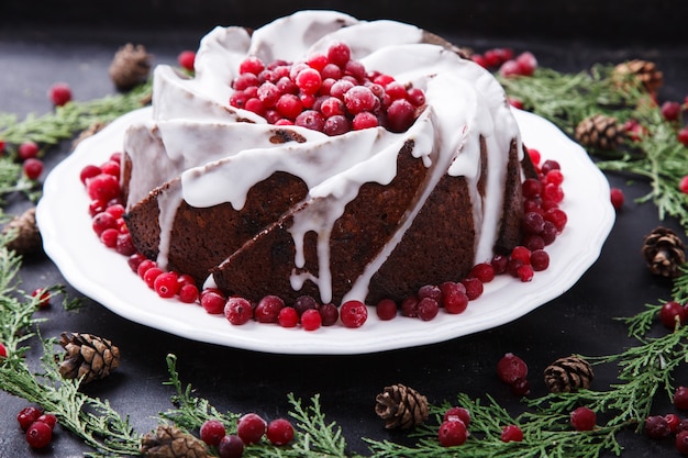 Photo traditional christmas fruit cake pudding