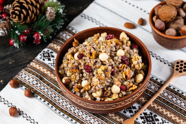 Traditional Christmas kutia Kutya Ukrainian Boiled wheat porridge Slavic holiday ritual dish Orthodox christmas