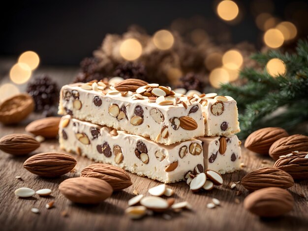 Foto torrone di natale tradizionale con mandorle isolate