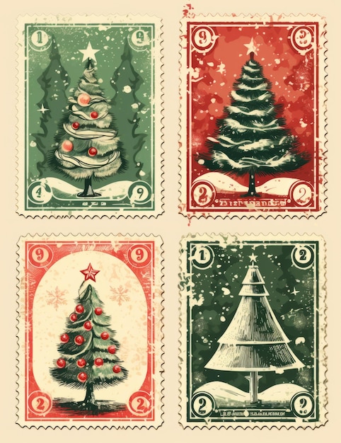 Photo traditional christmas postage stamps perfect for collectors