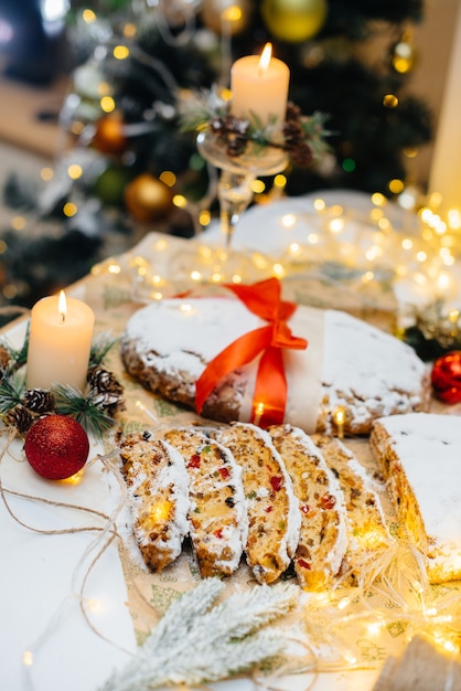 Premium Photo | Traditional christmas stollen made of dried fruits ...