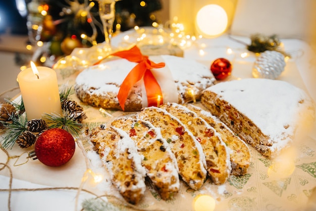 Premium Photo | Traditional christmas stollen made of dried fruits ...