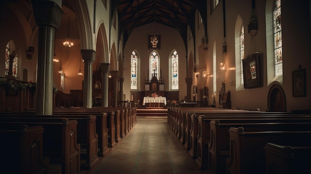 Traditional church interior Christianity background AI generated