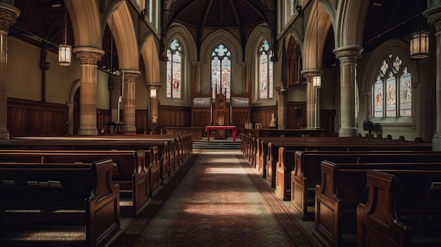 Traditional church interior Christianity background AI generated